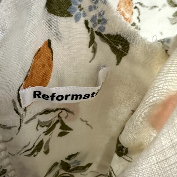 Reformation Belgium Linen Fruit Print Midi Dress Citron - Picture 5 of 5